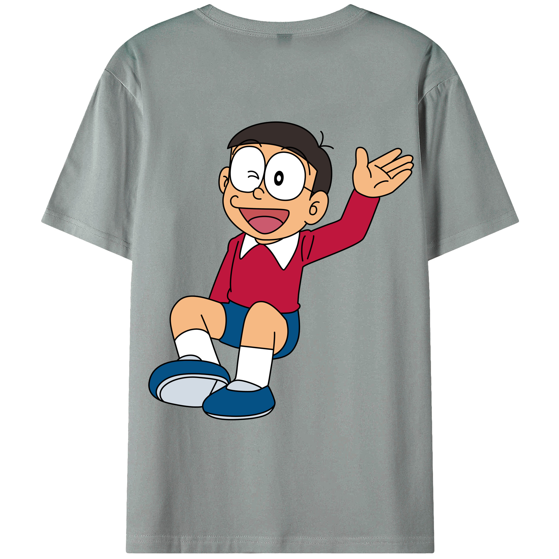 （画像用） ドラえもん 野比 のび太 Doraemon Nobita Nobi 綿100％ メンズ半袖Tシャツ（バックプリント） 通気性